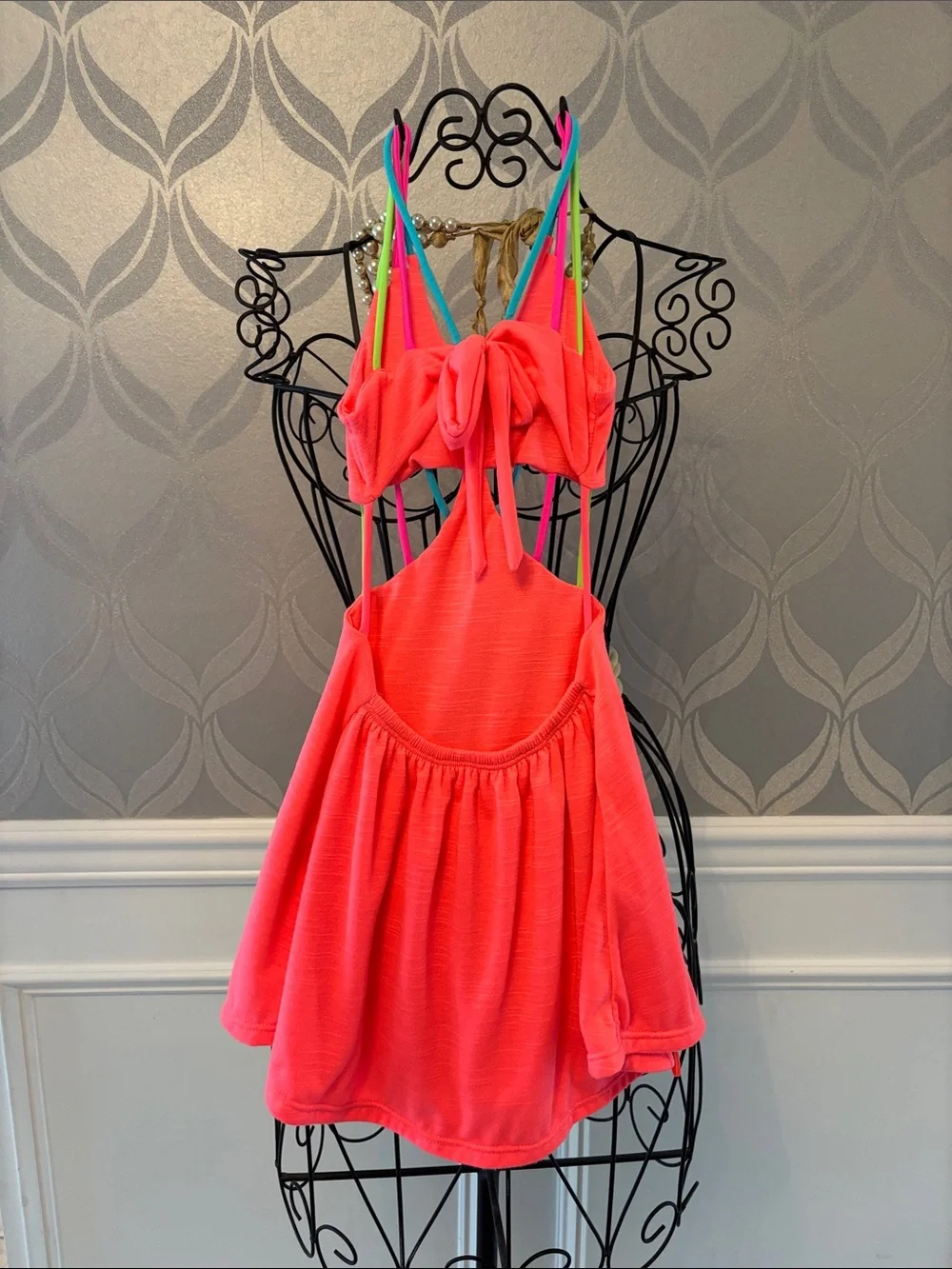 Peixoto Neon Pink Cutout Strappy Kids Dress with Multicolor Straps